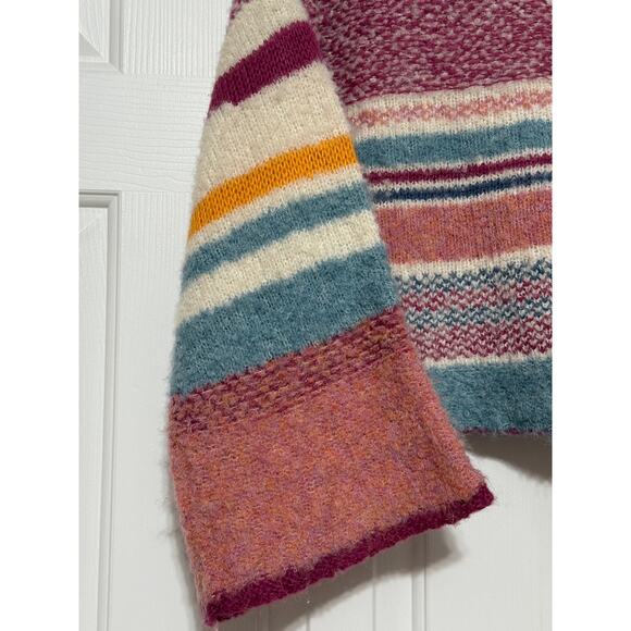 fab'rik Color-Blocked Striped Fuzzy Wool Blend Cropped Sweater, Size M - Picture 3 of 5